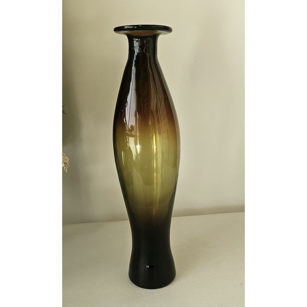 Vintage GREENWICH FLINT CRAFT Burnt Honey Glass Decanter NO Stopper 14"